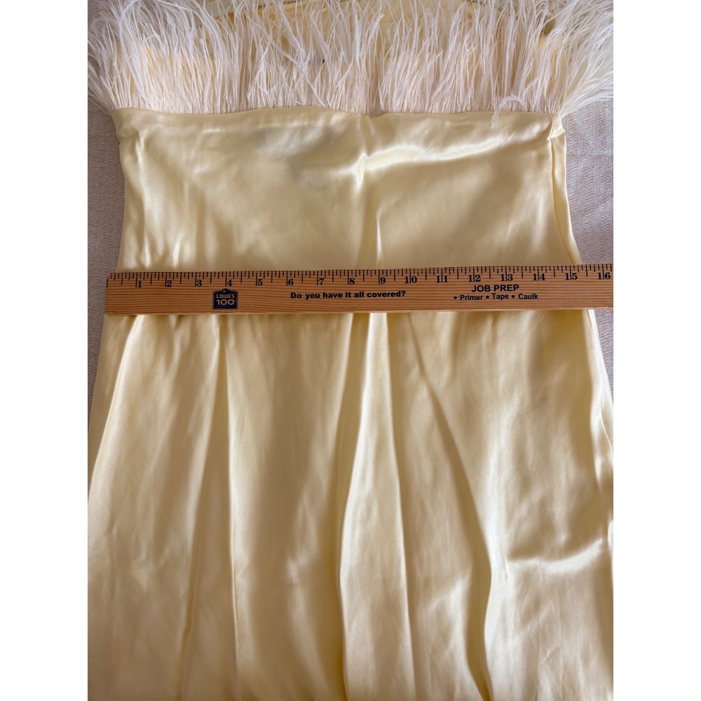Zara Feather Trim Satin Midi Dress Medium Yellow Strapless Party wedding new - Picture 11 of 15